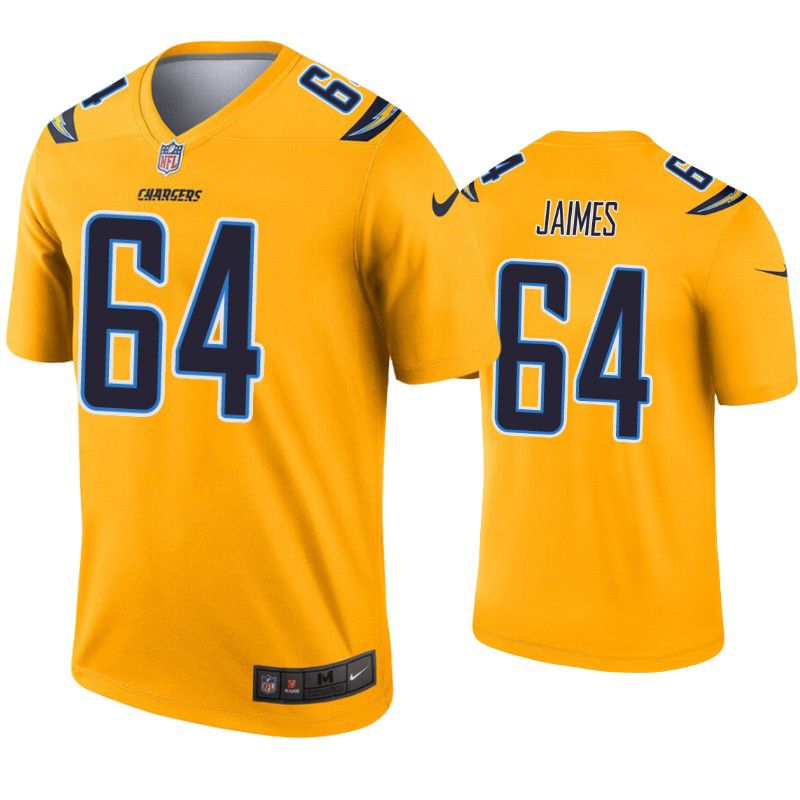 Men Los Angeles Chargers #64 Brenden Jaimes Nike Gold Inverted Legend NFL Jersey